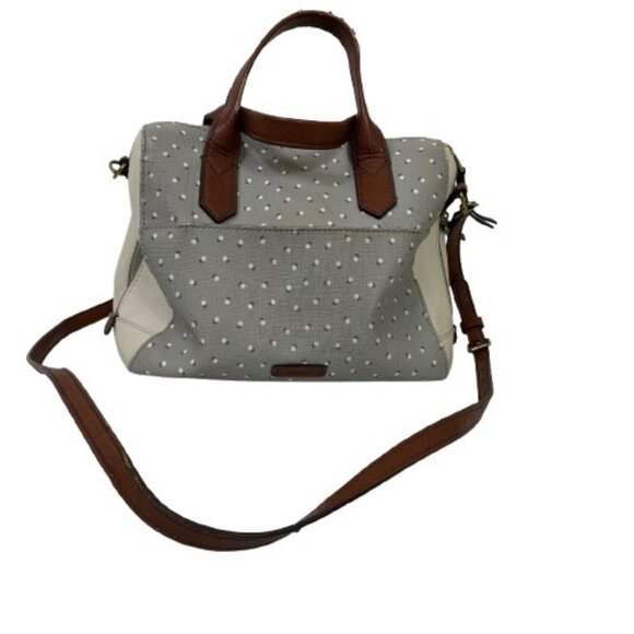 Fossil Emma Satchel Gray Cream Polka Dot Crossbody Strap - Picture 1 of 15